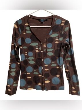 Boden Cotton Cardigan Sweater Abstract Dot Print Multicolor